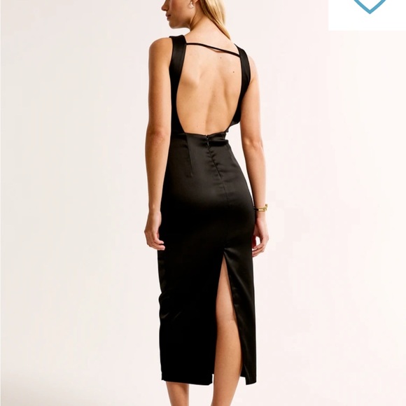 Abercrombie and Fitch Black High Neck Satin Sculpt Dress - Picture 2 of 4